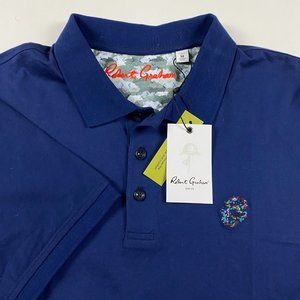 NWT Robert Graham Stone Trail Polo Shirt Mens Small Classic Fit Navy Blue Cotton